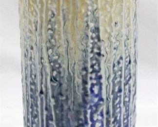 3381 - Blue Drip Glazed Three Hands Ceramic Vase 12" tall
