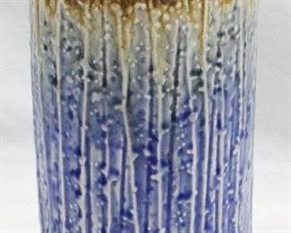 3382 - Blue Drip Glazed Three Hands Ceramic Vase 12.25" tall
