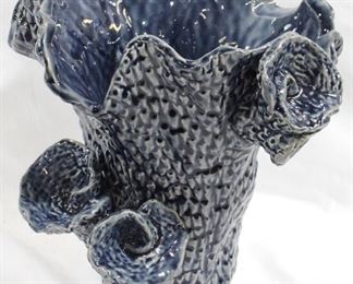 3414 - Blue Three Hands Coral Ceramic Vase 12" tall
