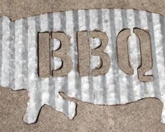 7027 - Galvanized Metal BBQ Pig Sign
