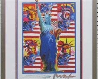 9013 - GOD BLESS AMERICA WITH 5 LIBERTIES GICLEE PETER MA 21.5 X 26.5
