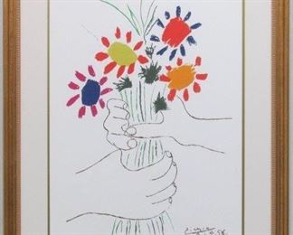 9047 - HAND WITH BOUQUET SILKSCREEN BY PABLO PICASSO 25.5 X 32
