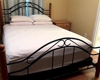 Wood and Wrought Iron queen-sized bed frame (mattress and box base included) - $500