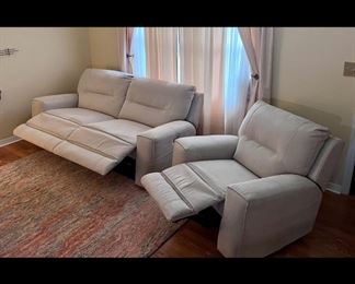 Cream Soft Leather Electric Recliner Chair and Loveseat set - $1200