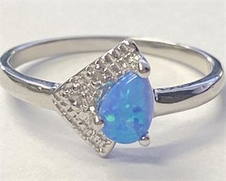 4w - 1/4CT Blue Opal Sterling Silver Ring Sz 6
