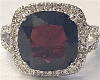 12w - 6 2/5CT Garnet Sterling Silver Ring Sz 7
