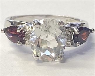 15w - 3.2CT Green Amethyst & Garnet Sterling Silver Ring Sz 8

