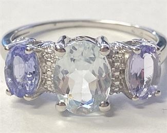 16w - 1.00CT Aquamarine & Tanzanite Sterling Silver Ring Sz 6.5
