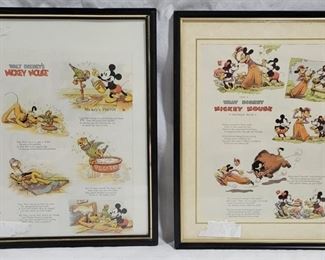 547 - Pair of Walt Disney's Mickey Mouse Cartoons 14.25" x 11.25" each
