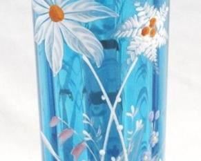 2003 - Hand-Painted Blue Glass Vase 9.25" tall

