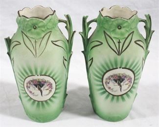 2004 - Pair of Czech Art Pottery Vases (As is) 8" tall
