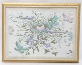 2906 - Framed Quilting of Birds and Flowers 20" x 26"
