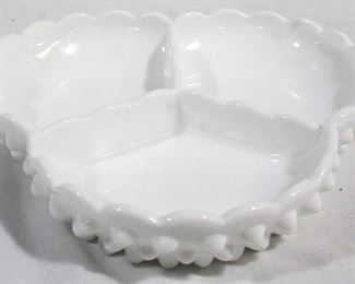 3105 - Fenton Milk Glass Divided Dish 7.5" round
