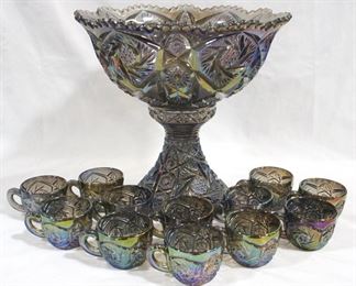 3113 - Indiana Glass Carnival Glass 13 pc. Punch Bowl Set
