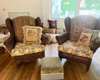 Pair of Wicker Pottery Barn Seagrass Chairs