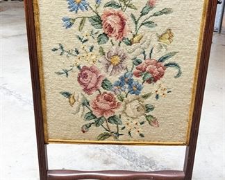 Antique Needlepoint fireplace screen