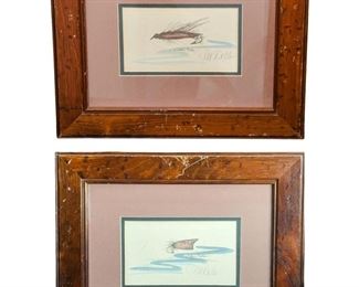 2pc Signed Watercolor FIshing Lure Paintings