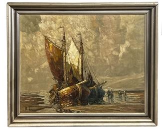 Signed Sailboat Oil on Canvas
