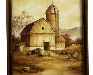 Signed Cory Barn Oil on Canvas
