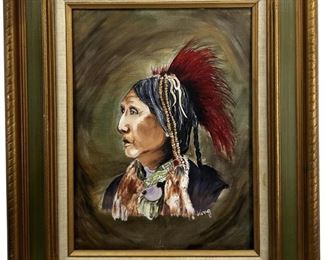 Signed King Native American Acrylic on Canvas
