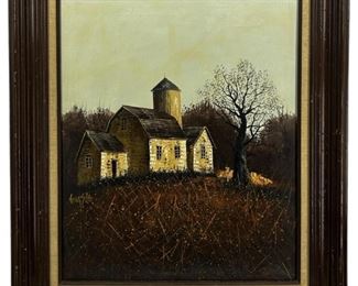 Signed Cabin Oil on Canvas
