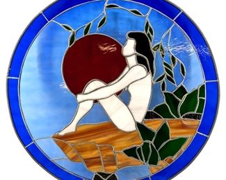 Vintage Mosaic Art Glass Woman on Cliff
