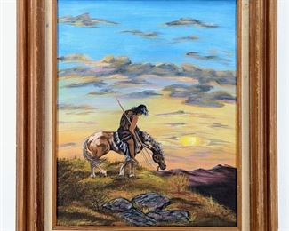 Signed R. Short End of Trail Oil on Canvas Art
