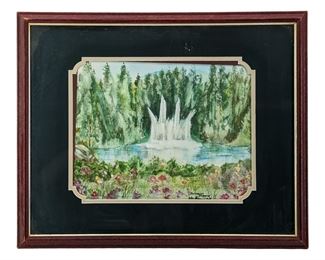 SIgned Wes K. Butchart Gardens Watercolor Painting
