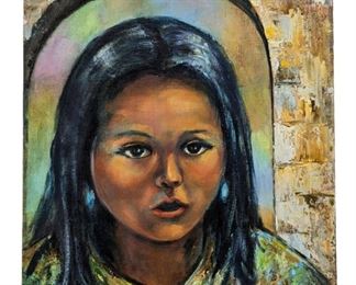 Signed Oil on Canvas Woman Portrait
