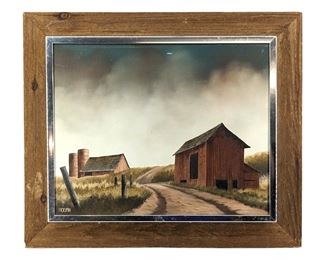 Signed Hogan Countryside Barn Oil on Canvas
