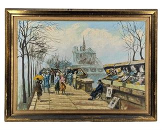 Vintage Oil on Canvas Market Painting
