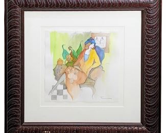 Tarkay Cherie Wonders Watercolor over Serigraph
