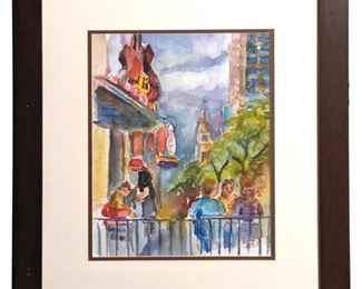 Signed Wicken Original Watercolor City Scene
