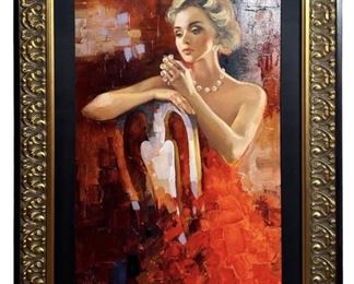 Large Signed I. Velcova Pearls Oil on Canvas
