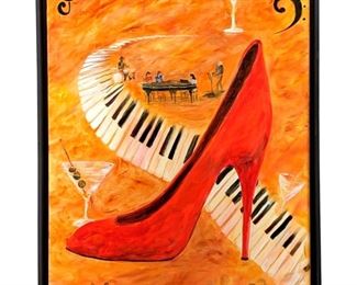 Signed Phyllis Shipley "Red Shoe Bar" Oil Painting
