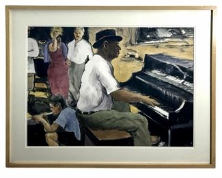 Signed Dale Rayburn Piano Watercolor Painting
