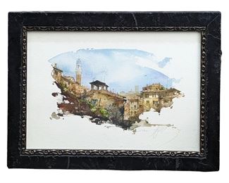 Signed Alessandro Bulli Siena Watercolor Landscape
