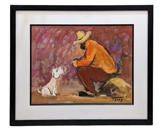 Original Moralas Musican and Dog Acrylic on Paper
