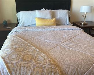 Queen bed fram mattress and bedding 