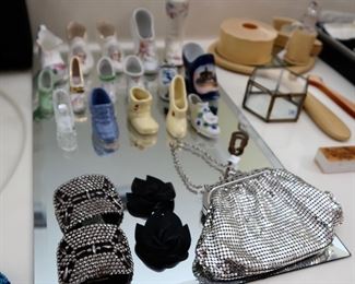 Blingy vintage shoe clips and handbag