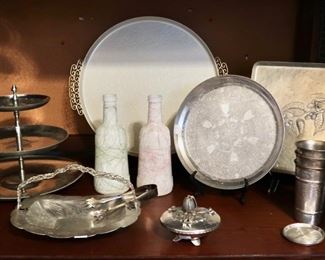Hammered Aluminum Items & Milk Glass Bottles