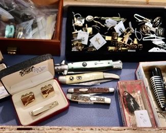 Men’s Vintage Cuff Links, Tie Clips / Fishing Lures / Pocket Knives