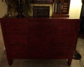 Leather wrapped cabinet