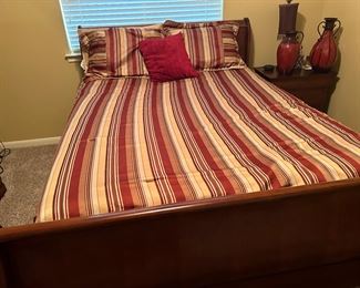 Full size sleigh bed headboard/footboard, mattress and box spring