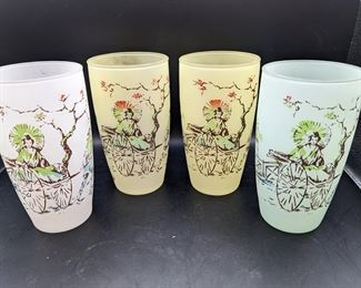 Asian print frosted glass tumblers