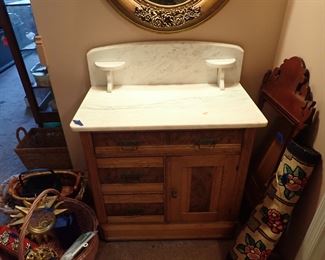 Vintage Beautiful White Marble Top Vanity Dresser