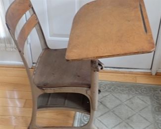 Antique Child's School Metal and Wood School Desk