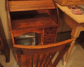 Antique Child's Roll Top Desk and Chair Set