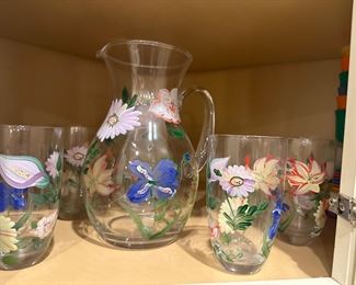 Hand painted floral pitcher and glasses - perfect for summer