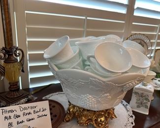 Pitman Dreitzer milk glass punch bowl set
